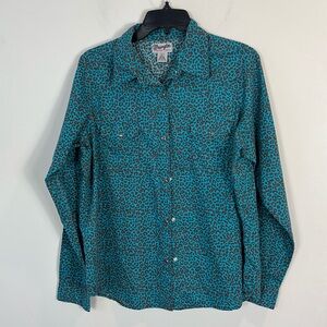 Wrangler vintage modern leopard print western snap button shirt women size XL